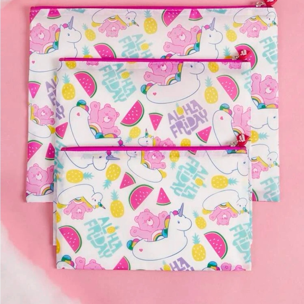 NWT SHEIN X Care Bears 3pcs Cartoon Bear & Letter Graphic Storage Bag